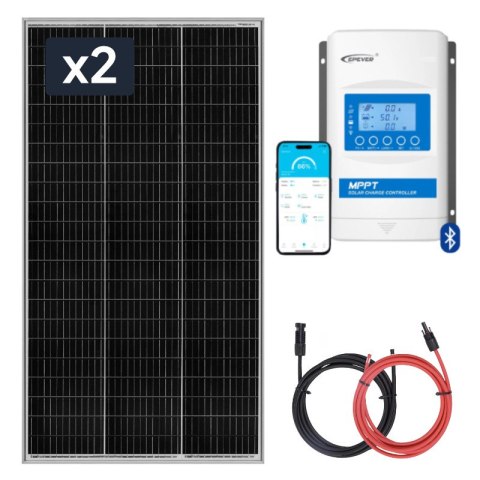 Zestaw do kampera panel sztywny 2x180W, regulator ładowania MPPT Zestaw do kampera panel sztywny 2x180W, regulator ładowania MPPT