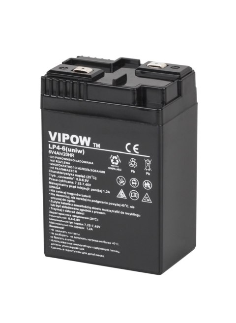 Akumulator żelowy VIPOW 6V 4Ah (uniw.) Akumulator żelowy VIPOW 6V 4Ah (uniw.)