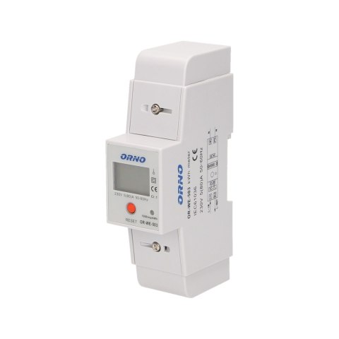 1-fazowy wskaźnik zużycia energii elektrycznej, 80A, dodatkowy wskaźnik, wyjście impulsowe, przycisk RESET, 2 moduły, DIN TH-35m